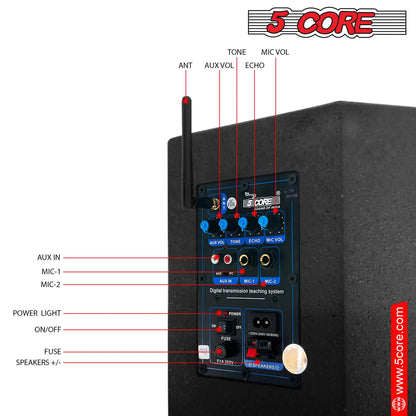 5Core Voice Amplifier 200W Active Portable PA Speaker System w Wireless Lavalier Microphone