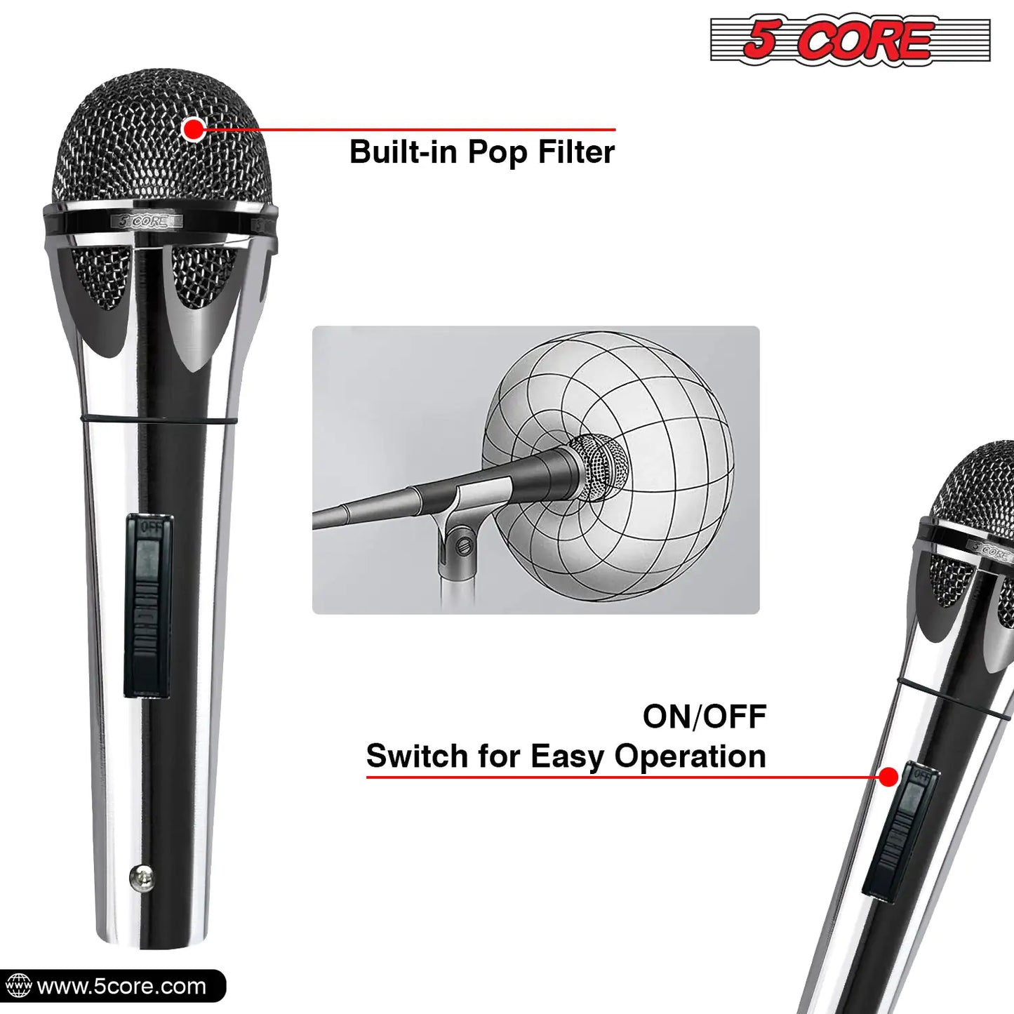 5Core XLR Microphone Dynamic Mic Karaoke Singing Studio Mics Handheld Microfono