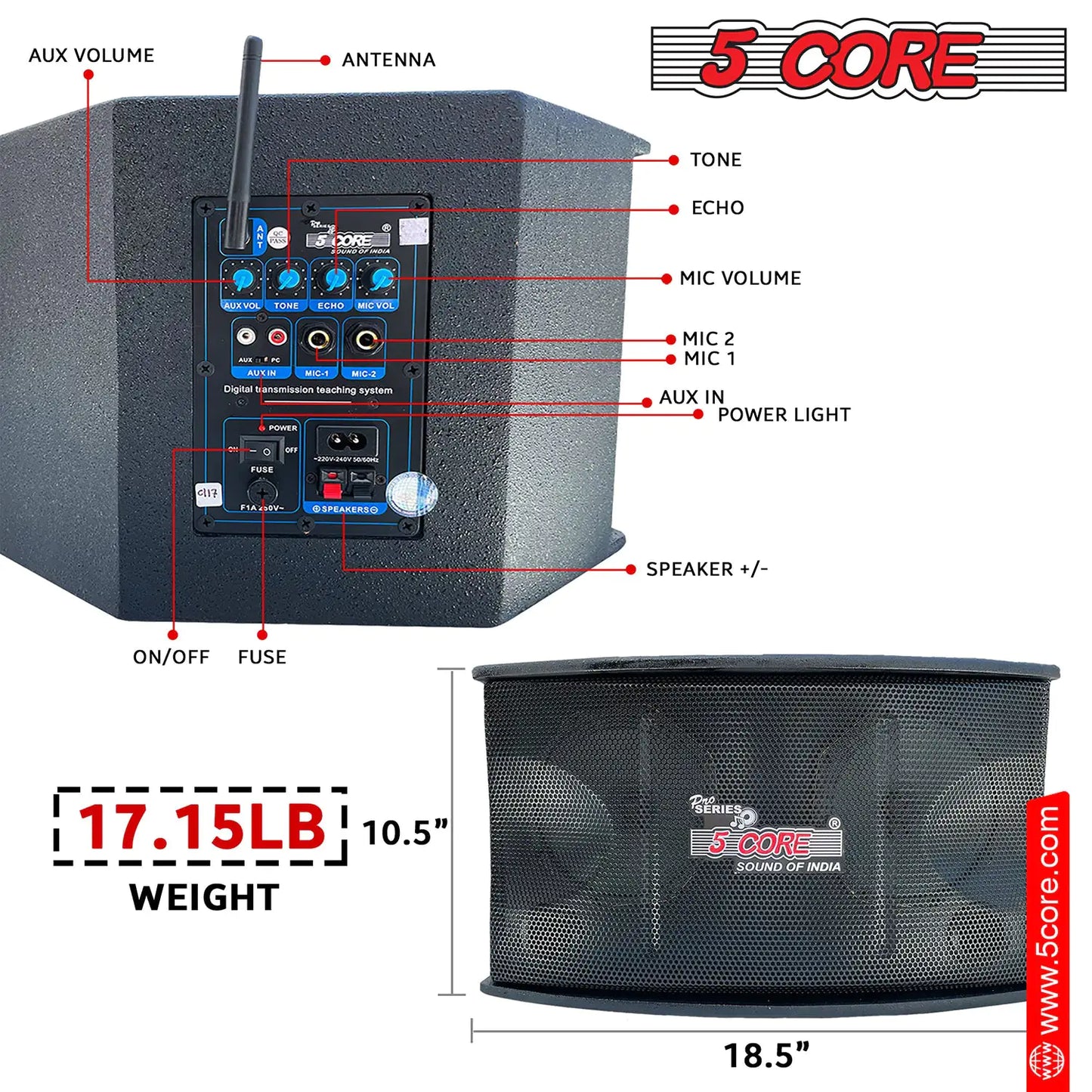 5Core Voice Amplifier 200W Active Portable PA Speaker System w Wireless Lavalier Microphone