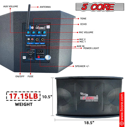 5Core Voice Amplifier 200W Active Portable PA Speaker System w Wireless Lavalier Microphone